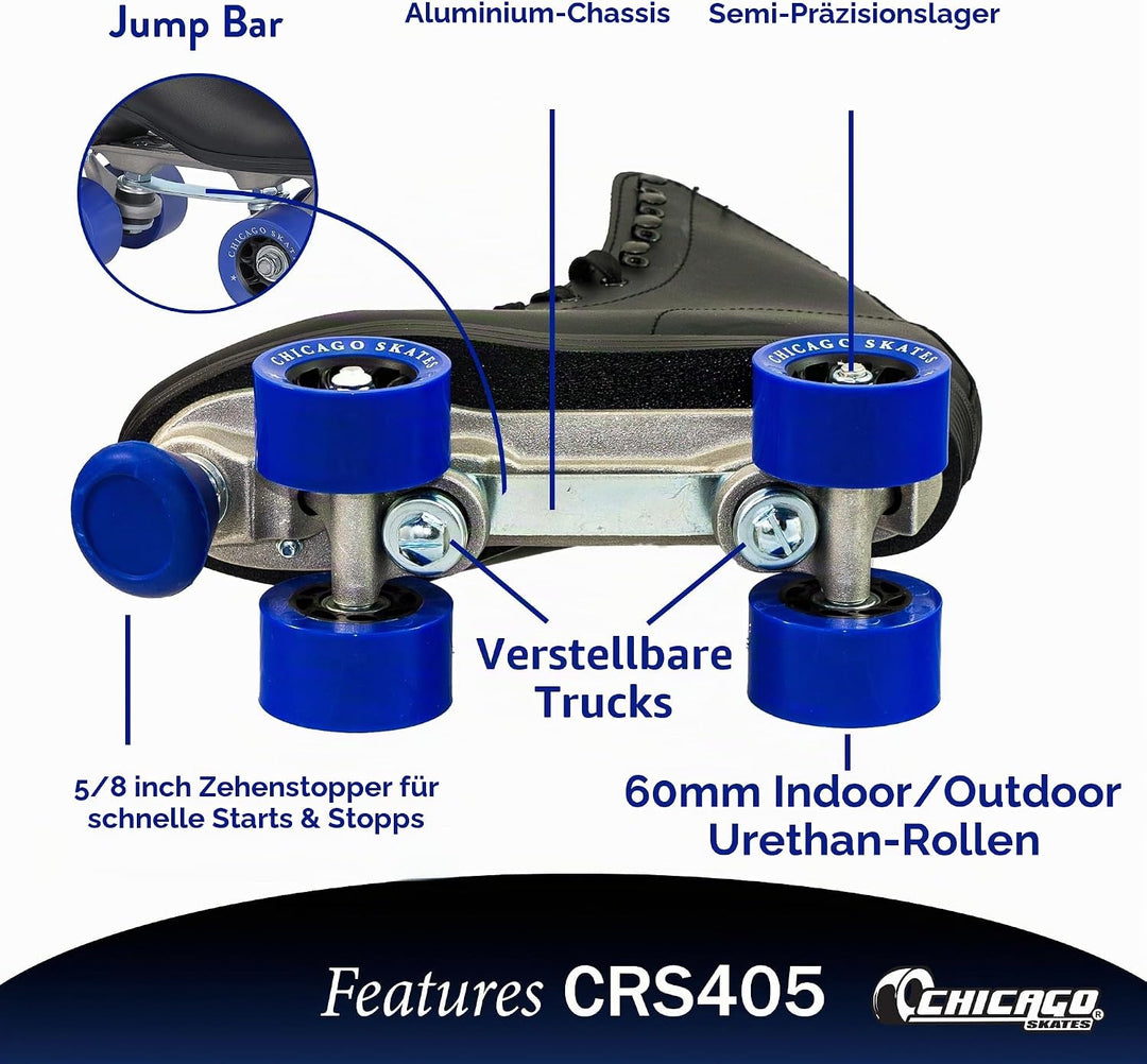 CHICAGO Skates Herren Classic Rollschuhe – Premium Black Quad Rink Skates UK 8 / EU 42, UK 8 / EU 42