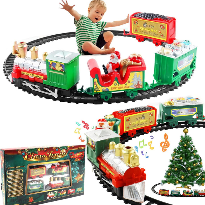 Klassischer Elektrischer Weihnachtszug Set für den Tannenbaum – Spielzeug Eisenbahn mit Weihnachtsma