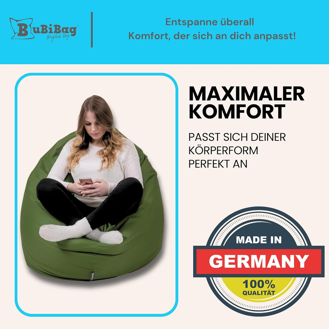 BuBiBag 2in1 Sitzsack L - XXL mit Füllung für Kinder &amp; Erwachsene, Gaming Beanbag &amp; Bodenkissen für