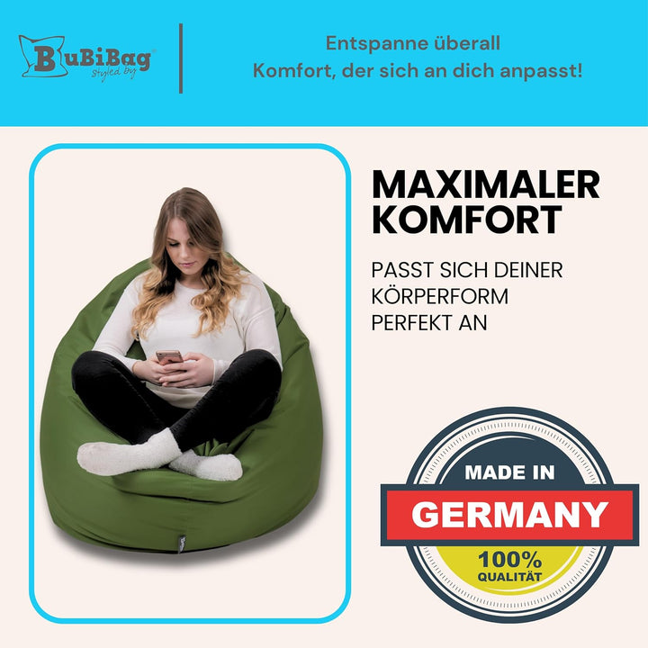 BuBiBag 2in1 Sitzsack L - XXL mit Füllung für Kinder &amp; Erwachsene, Gaming Beanbag &amp; Bodenkissen für