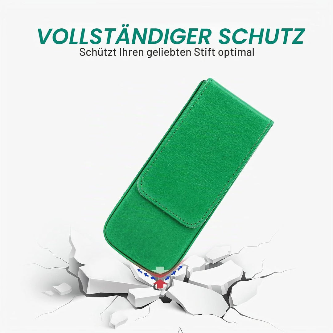 Hiram Leder-Füllhalteretui, Leder-Füllhalterbox für 3 Stifte mit Verstecktem Magnetischem Schnappver
