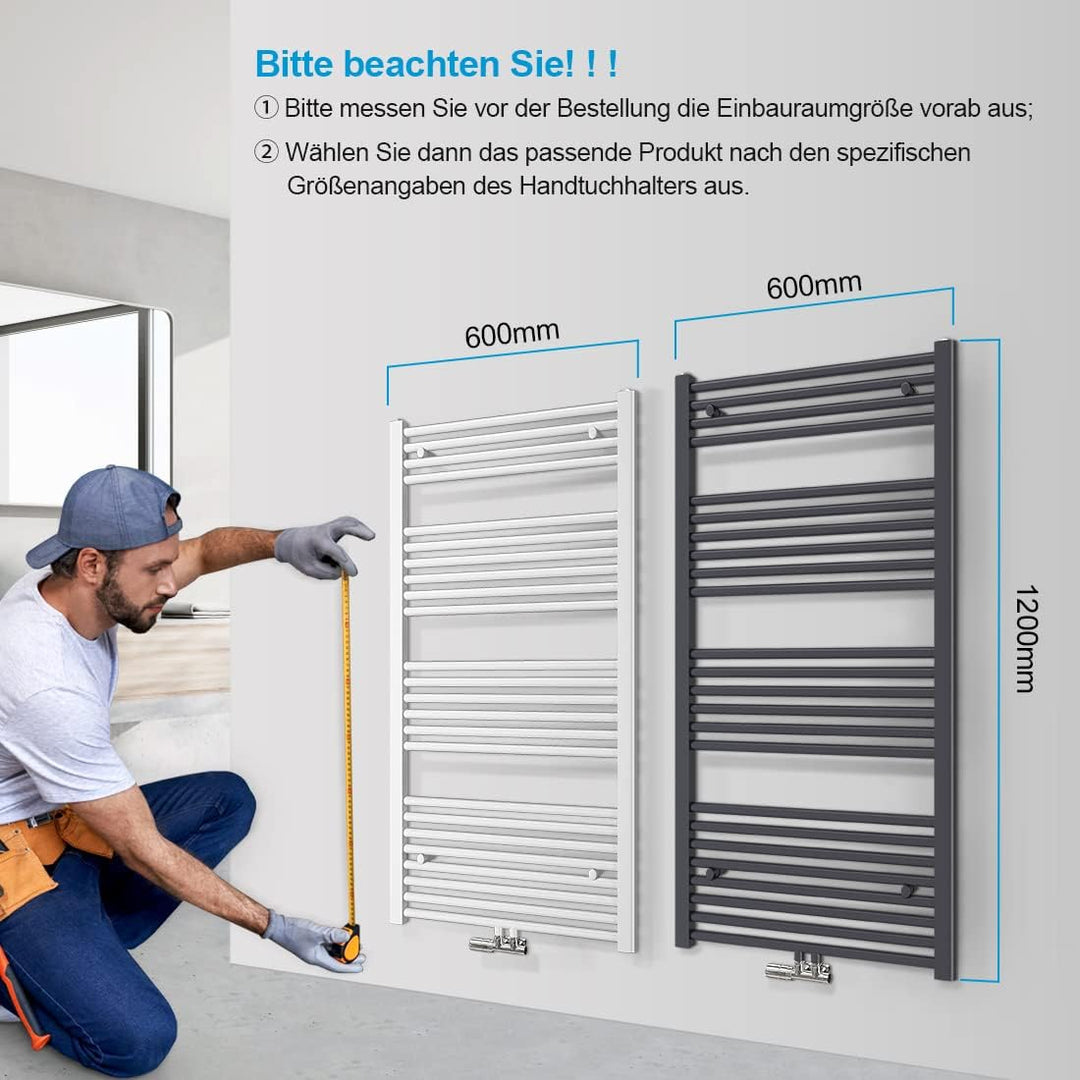 Heilmetz Handtuchtrockner Badheizkörper 1200 x 600 mm Anthrazit Handtuchheizkörper für Wasser Heizkö