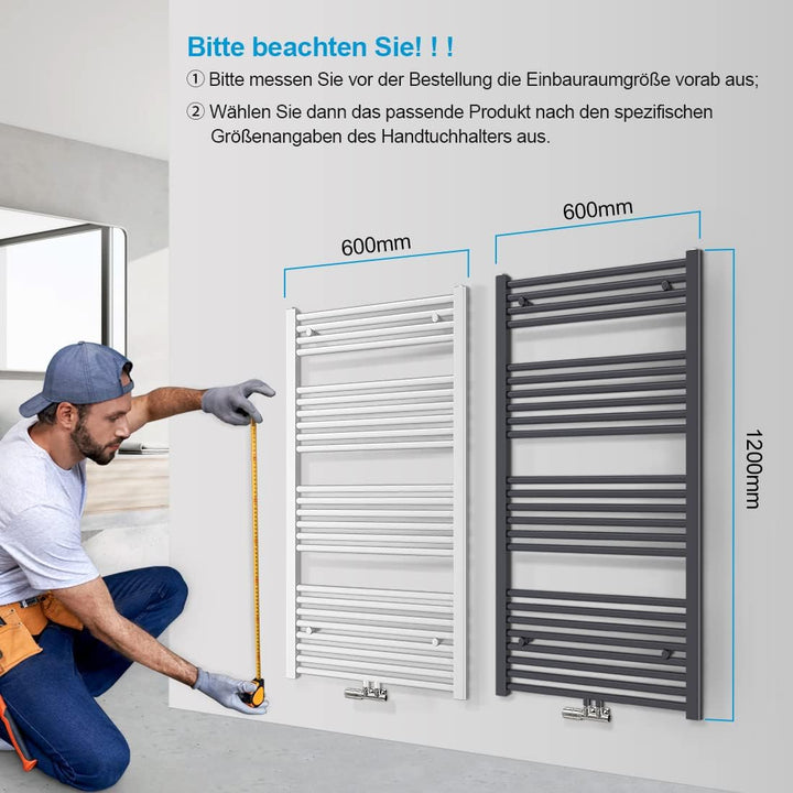 Heilmetz Handtuchtrockner Badheizkörper 1200 x 600 mm Anthrazit Handtuchheizkörper für Wasser Heizkö
