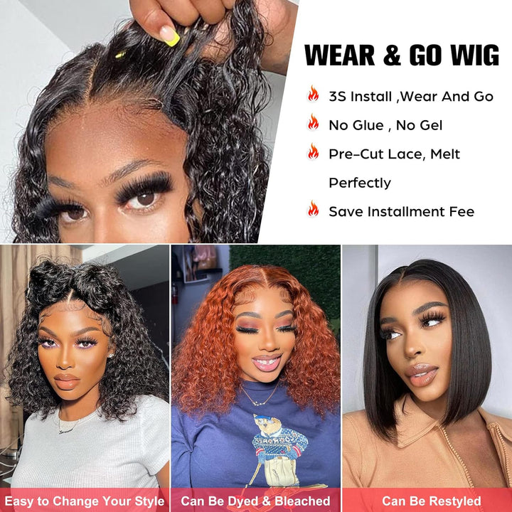 Human Hair Bob Wig 4x4 Curly Glueless Wig Human Hair For Black Women 180% Dichte Echthaar Perücke Mi