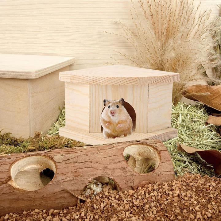 Hamster Holzhaus, Holz Hamsterhaus Versteck Ecketage Rechts Käfig Dekor Zubehör Mehrkammernhaus Meer
