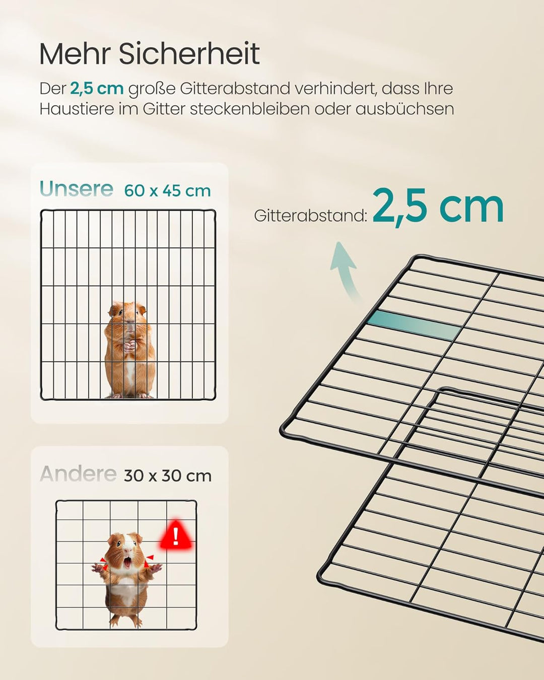 SONGMICS Gehege für Meerschweinchen, Kleintiergehege, Freilaufgehege, mit Trennwand, 2 Separate Bere