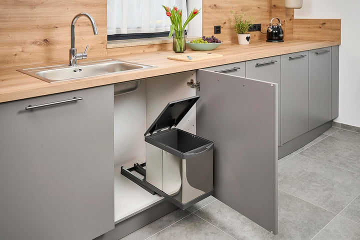 Aspira Home Ausziehbarer Küchen Mülleimer „Müllomatik PRO 1 MINI“ | Volumen: 12l | Mülltrennsystem |