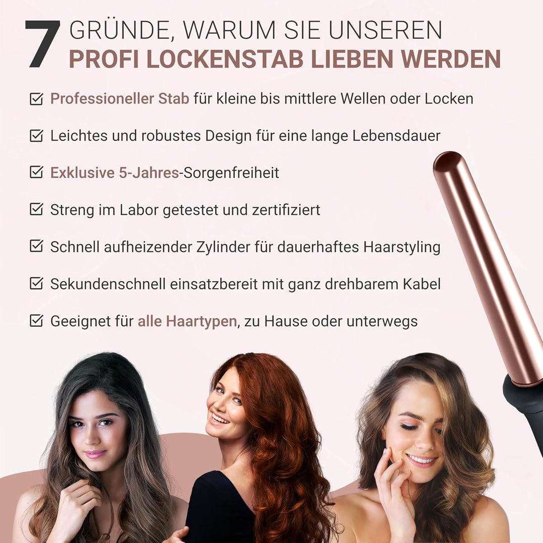 Lockenstab für Beach Waves - 5 Jahre Sorgenfreiheit - Hair Curler Lockeneisen Curling Iron Locken Cu