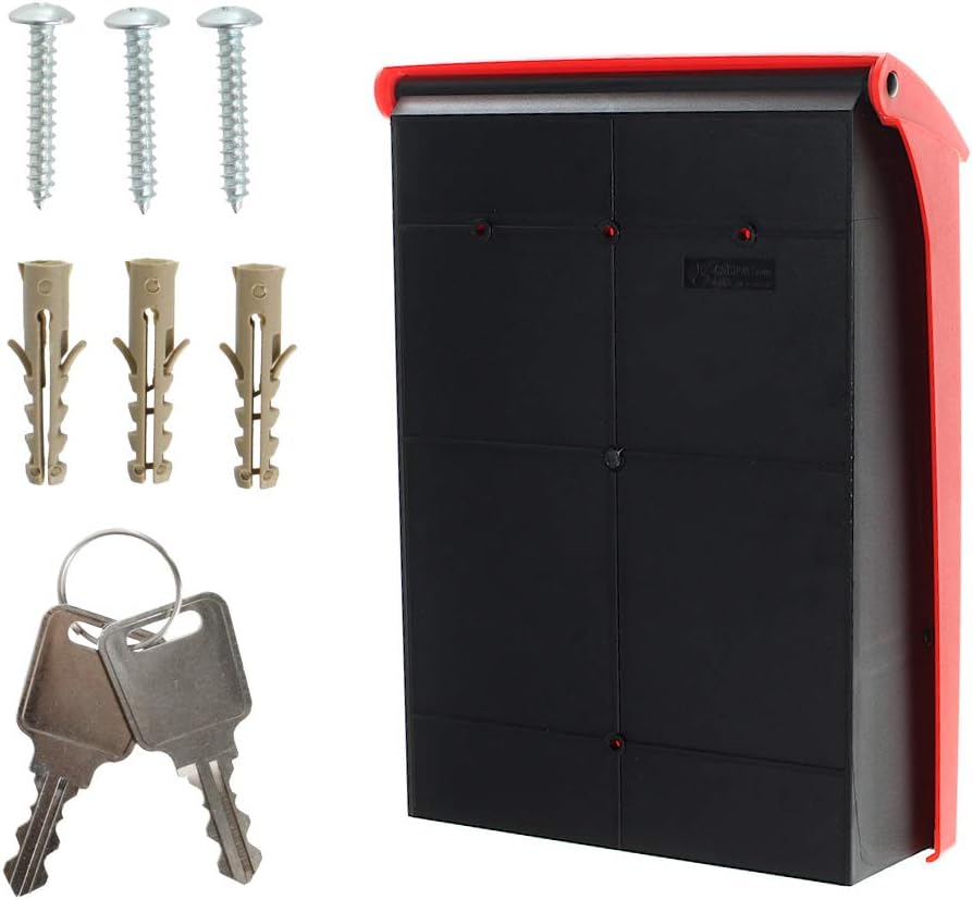 Rottner T06255 Briefkasten, Rot/Schwarz, 340x250x110