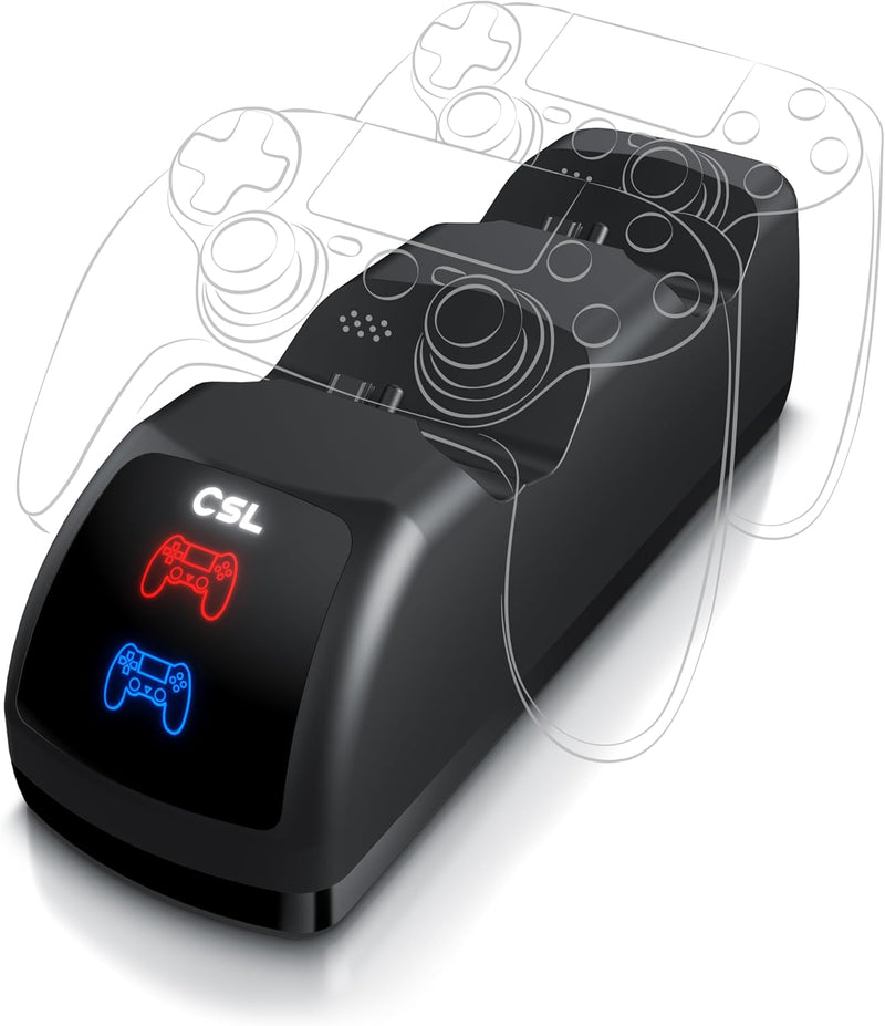 CSL - Ladestation für PS4 Gamepads – mit Mikro USB Ladekabel – PS4 Ladegerät - Doppeltes Schnelllade