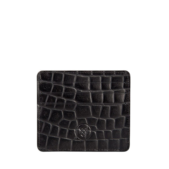 Maxwell Scott Herren Krokodil Optik Leder Kartenetui Marco in Schwarz Croco, Schwarz