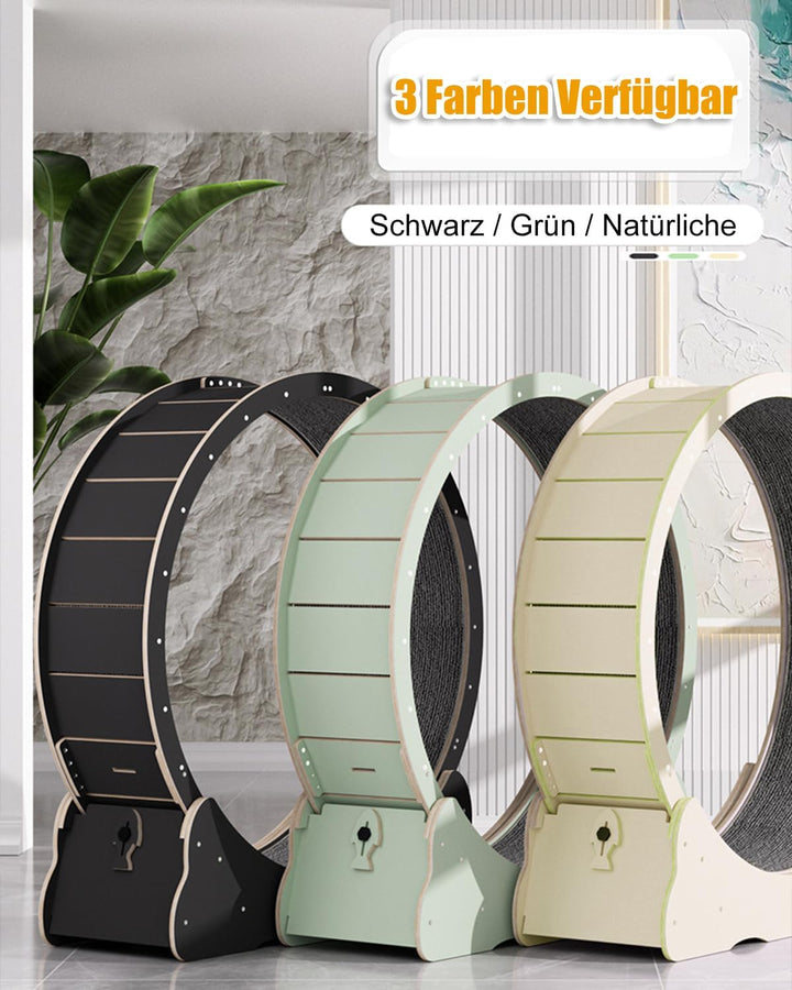 MIWOOYY Grosses Katzen-Laufrad 101,6 cm – natürliches Massivholz, Sicherheits-Laufband mit Schloss u