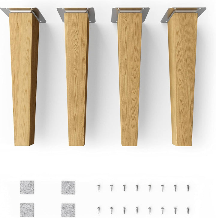 sossai® Holz-Tischbeine - Clif Square | Öl-Finish | Höhe: 25 cm | HMF3 | eckig, konisch (gerade Ausf