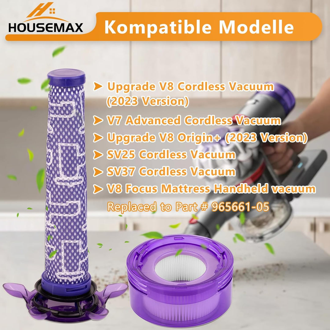 HOUSEMAX Upgrade V8 V7 Filter Ersatz Kit für Dyson V8 Absolute Animal, SV25, SV37 – 2 HEPA Nachmotor