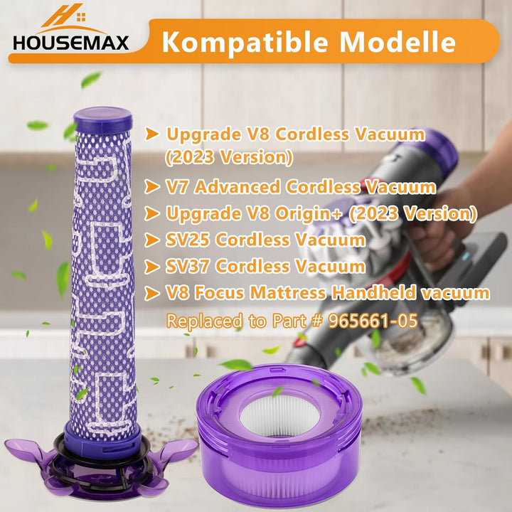 HOUSEMAX Upgrade V8 V7 Filter Ersatz Kit für Dyson V8 Absolute Animal, SV25, SV37 – 2 HEPA Nachmotor
