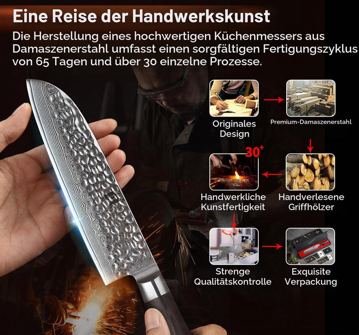 XINZUO 17.6cm Damaskus Santokumesser, Profi Damastmesser Kochmesser 67 Schichten Damaststahl Chefmes