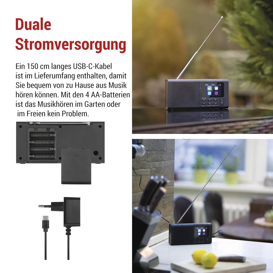 EMOS - DAB+ Radio mit Bluetooth und Dual-Stromversorgung - tragbares Digitalradio mit Wecker, Sleept