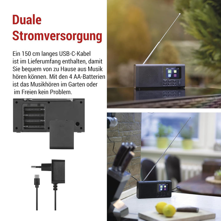 EMOS - DAB+ Radio mit Bluetooth und Dual-Stromversorgung - tragbares Digitalradio mit Wecker, Sleept