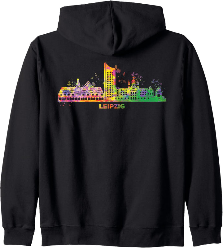 Leipziger Skyline Bunt Uniriese Stadtbild Leipzig Kapuzenjacke