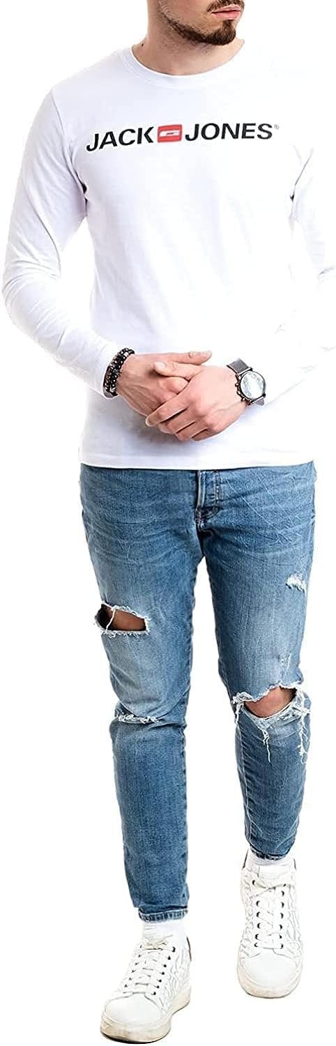 Jack &amp; Jones Herren Langarmshirt aus Baumwolle – Longsleeve Männer – T-Shirt mit Langen Ärmeln aus B