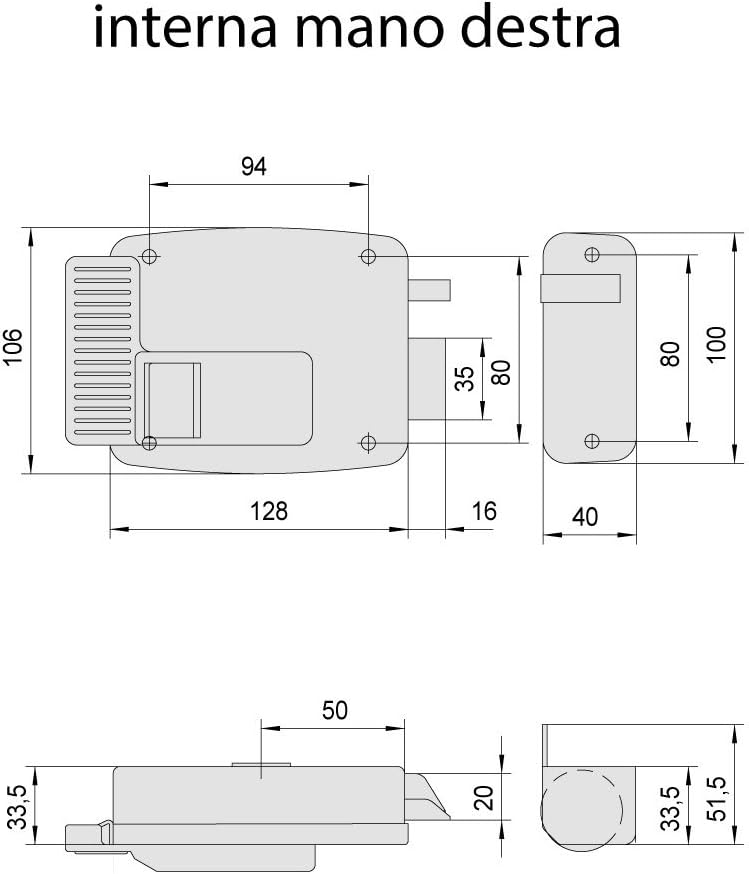 Cisa 11610 0920003 11610-50-1 ETRIISCHES Schloss ANBRINGEN Zylinder rechts, 12 V, Verniciato Grigio