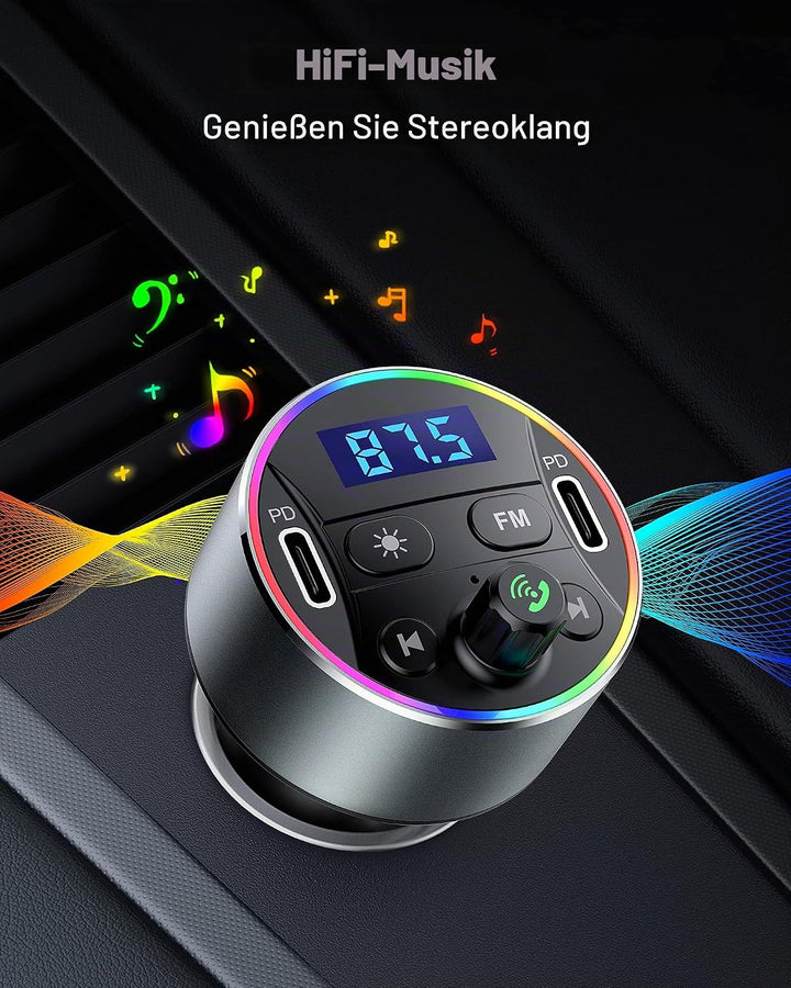 Bluetooth Adapter Auto 5.3 FM Transmitter für Freisprechanrufe mit PD 20W Zigarettenanzünder Bluetoo