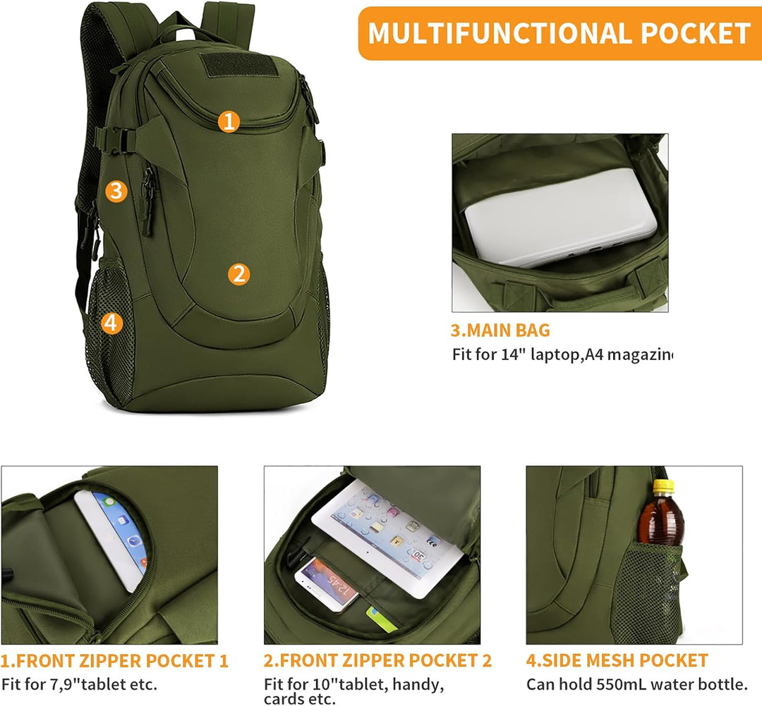 VINBAGGE Rucksack Molle Taktische Motorrad Wanderrucksack Outdoor Wasserdicht Trekkingrucksack 25L C