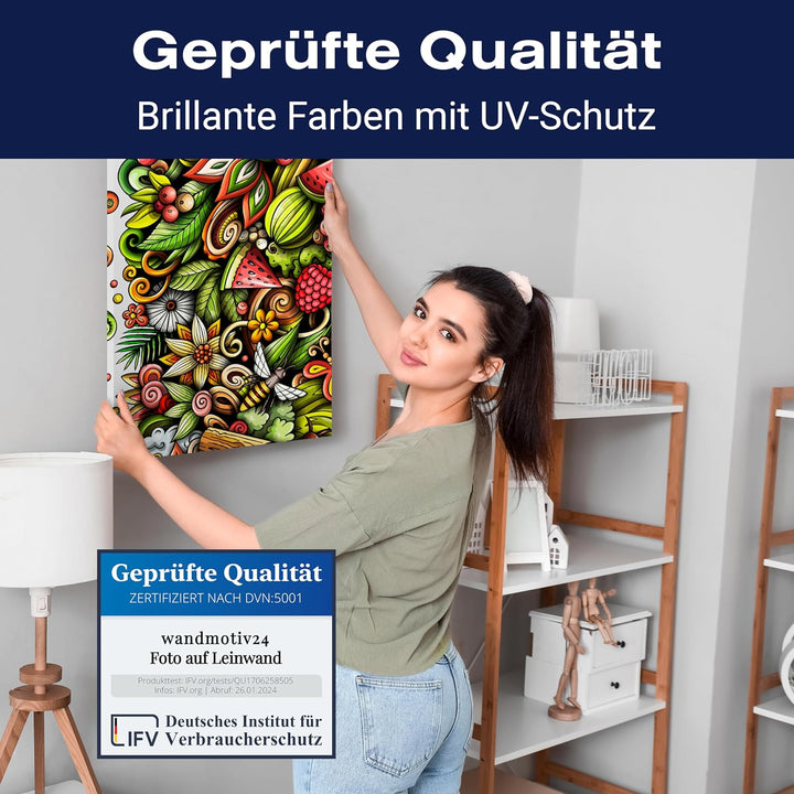 wandmotiv24 Leinwandbild Essen und Trinken, 60x45cm, Hochformat, Melone, Biene, Deko, Bilder auf Lei