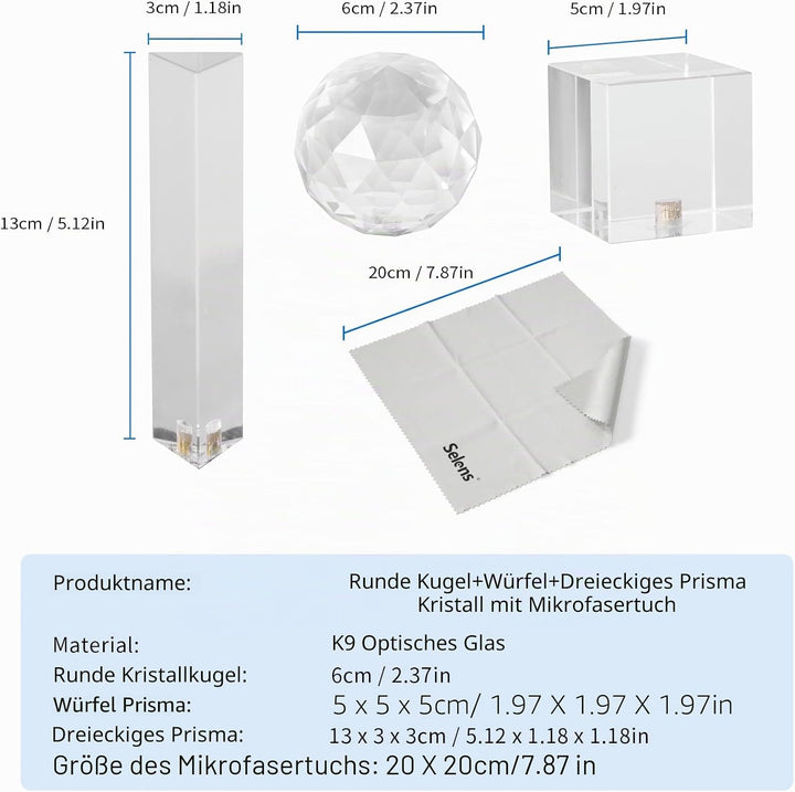 Selens 3 Stück Fotografie Kristall Prisma mit 1/4" Gewindeloch, Professionelle Optik Kristall Glas W