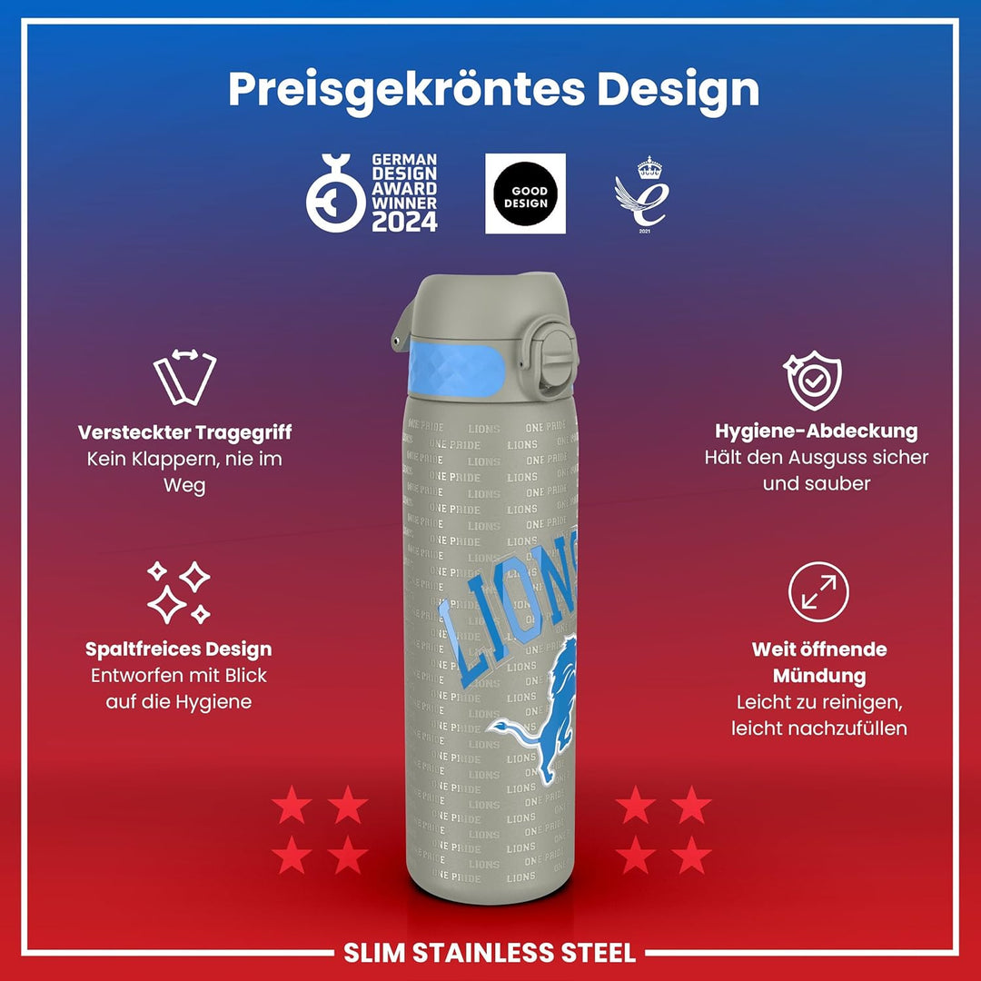 ion8 NFL Edelstahl-Trinkflasche, Auslaufsicher, Einhandöffnung, Sichere Verriegelung, Spülmaschinenf