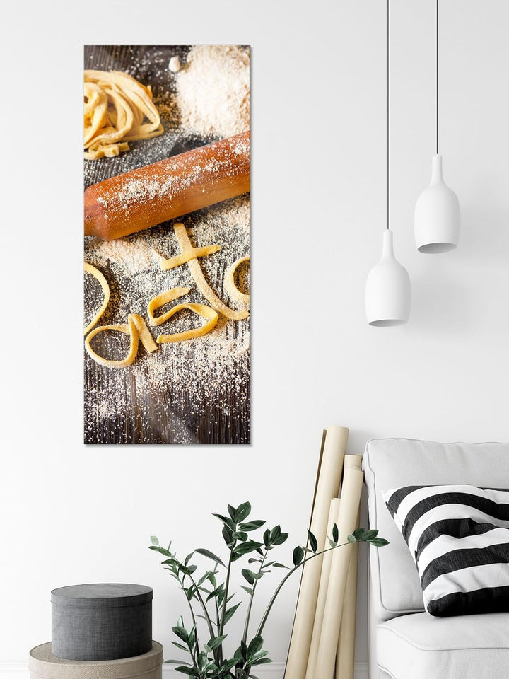 Glasbild Panorama | Wandbild aus Echtglas | Frische Nudeln Pasta Italia | 100x40 cm | inkl. Aufhängu