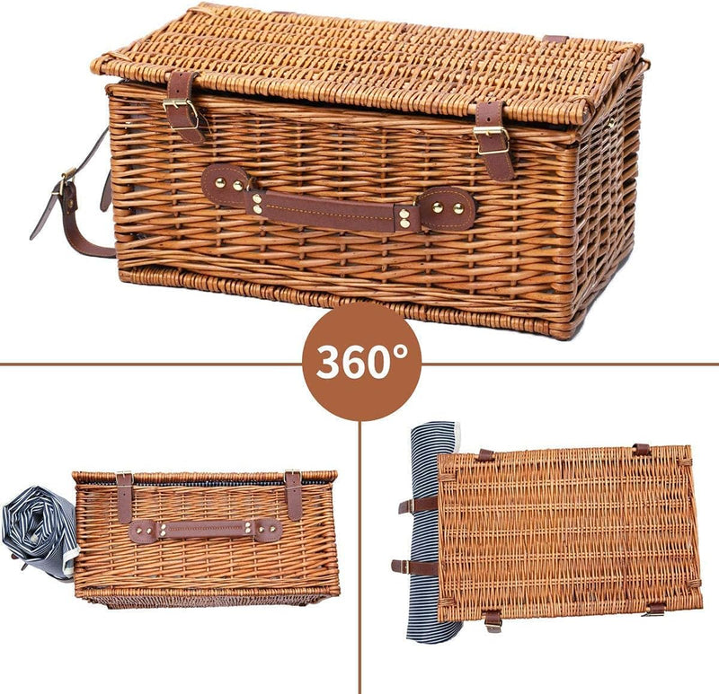 Weidenkorb Picknickkorb für 4 Personen mit Isoliertem Kühlfach und Wasserdichter Decke|Willow Hamper