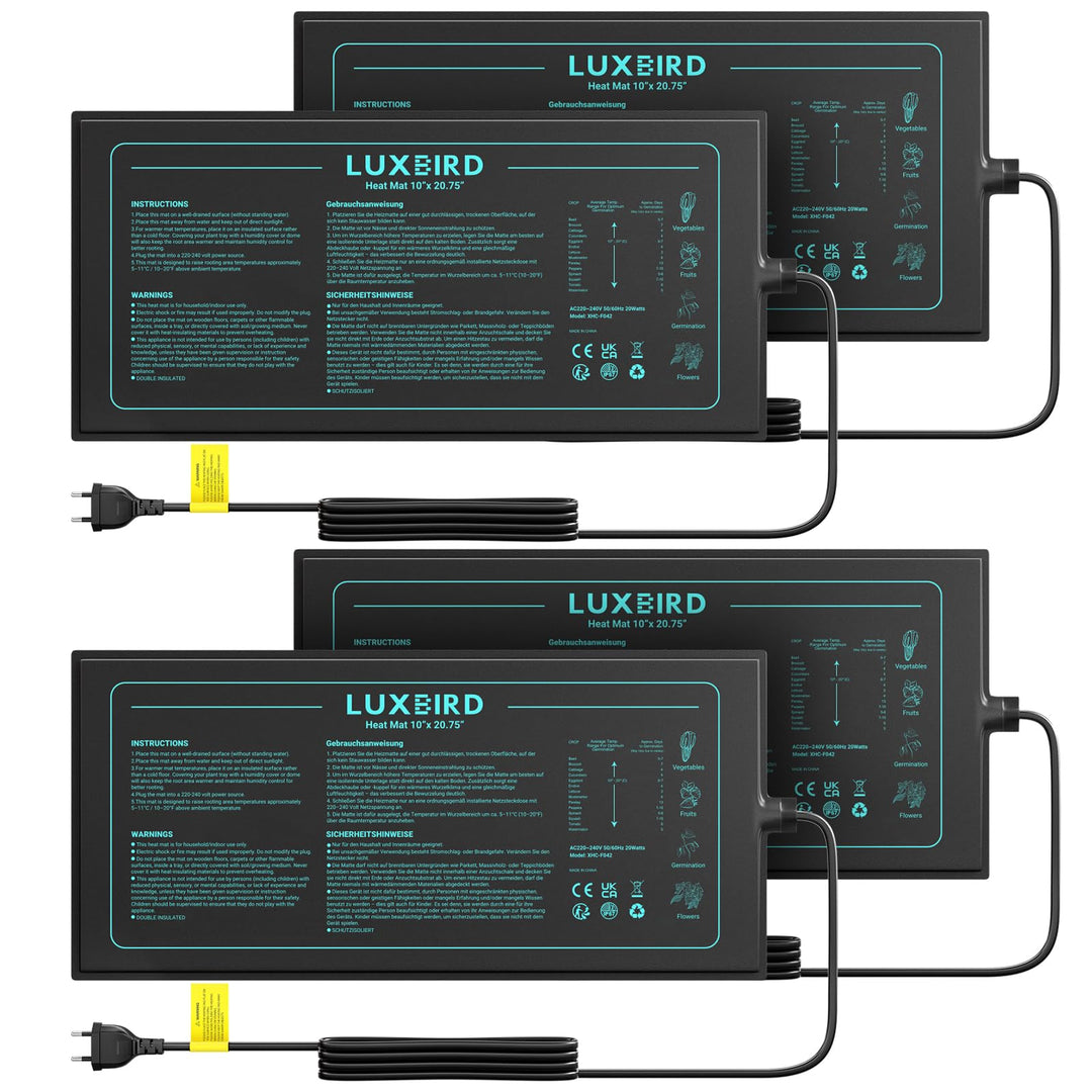 Luxbird Heizmatte Pflanzen, 4 Pack 20W Wasserdicht Wärmematte für Zimmergewächshaus, Indoor-Gärtnern