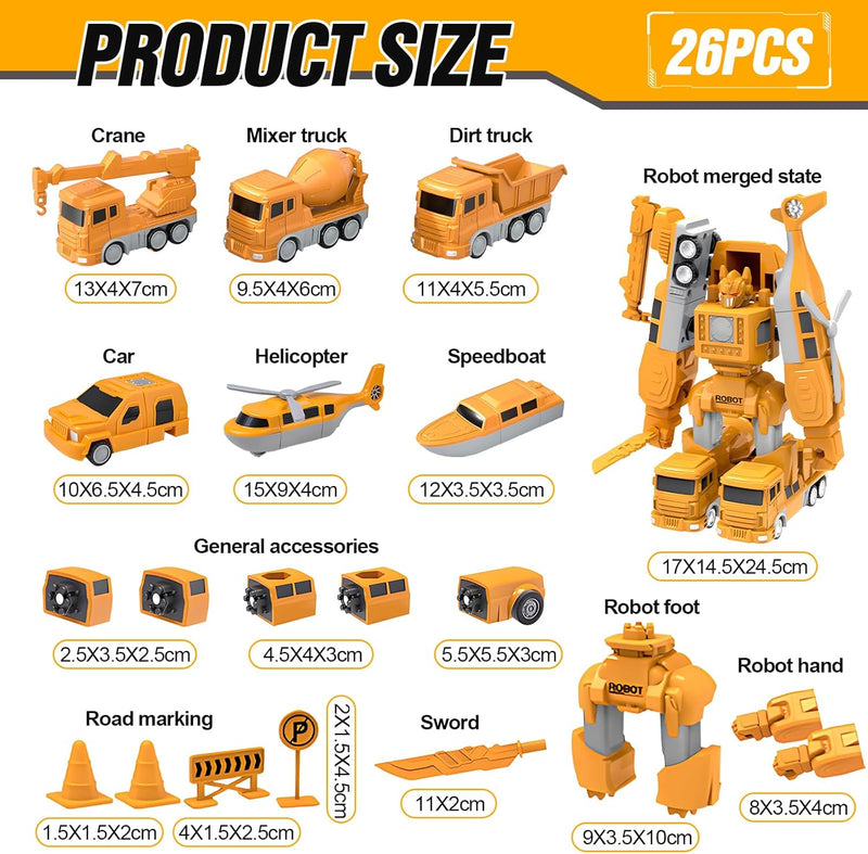 RoserRose Magnetischer Verformung Roboter, Baustellenfahrzeuge Auto Spielzeugset, Roboter Spielzeug,