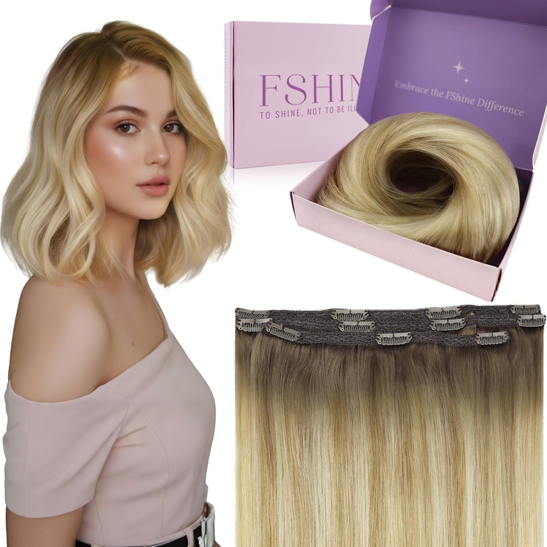 Fshine Echthaar Extensions Clip, 30cm 3 Stücke 50g Haarextension Echthaar Clip in Haarverlängerung M