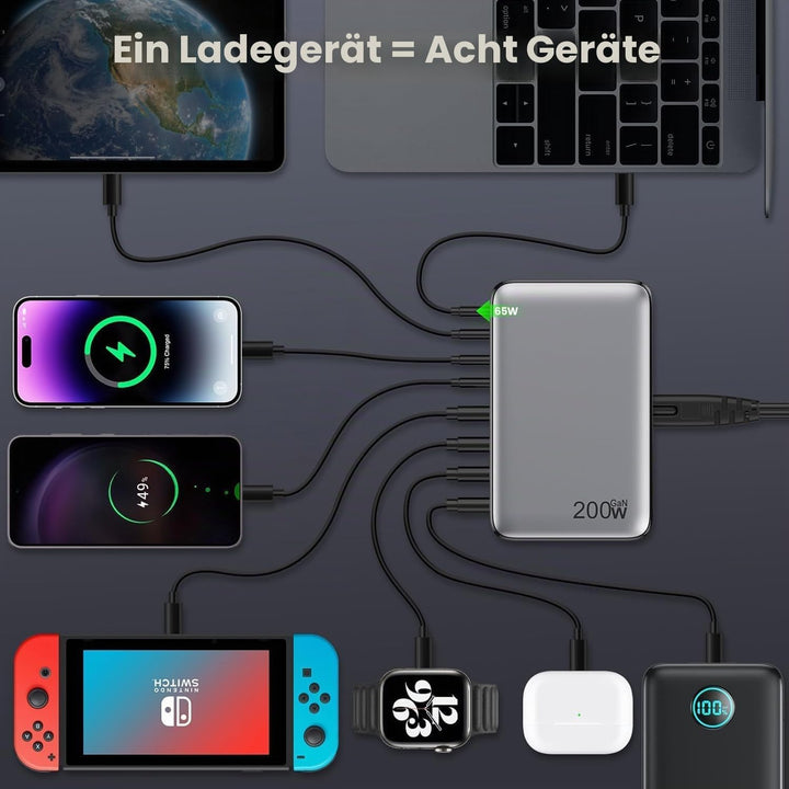 USB C Ladegerät 8-Port Charger Adapter Handy Ladestation 200W USB Netzteil mit 4*USB-C 4*USB-A-Ladep