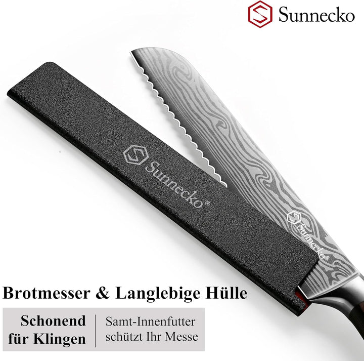 Sunnecko Brotmesser mit Wellenschliff - Brötchenmesser Brotschneidemesser aus Edelstahl, 20cm Klinge