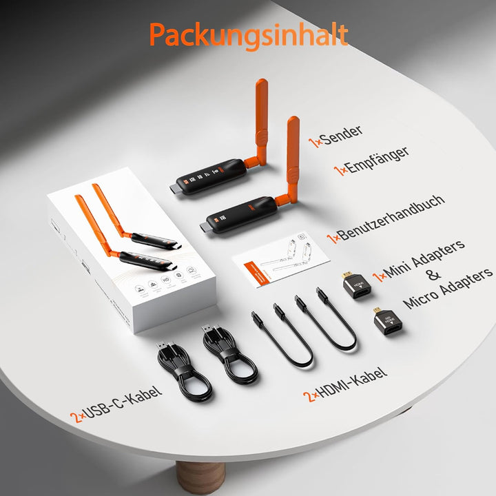 2026 AIMIBO Wireless HDMI Transmitter and Receiver, Funkübertragung auf bis zu 6 TVs (50m), 4K Input