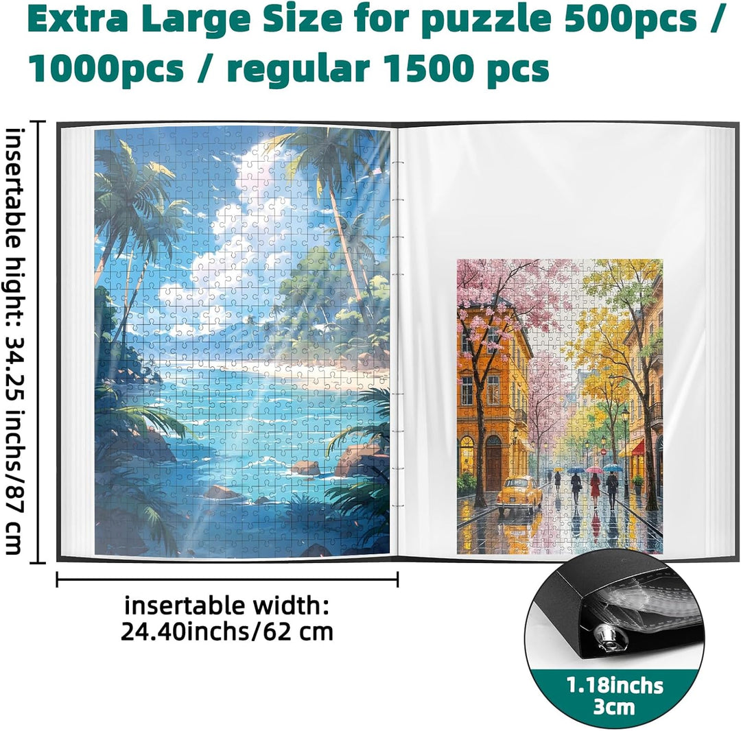 MOZOOSON Puzzle Aufbewahrung, Puzzlemappe für 1500 Teile Zubehör Tragbar mit 25 Taschen（50 Puzzles）,