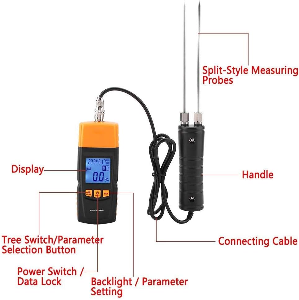 Digitales Holzfeuchtemessgerät mit Langer Sonde, GM620 Handheld Feuchtigkeitsmessgerät Hackschnitzel