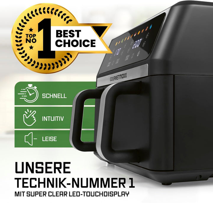 GOURMETmaxx AirGenius Heissluftfritteuse, 10 L - 2 x 5 L Airfryer Vario-Kammer | Fritteuse mit 10 Pr