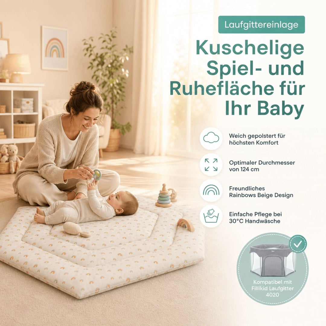 Fillikid Einlage Laufstall 6-eckig Exklusiv | Krabbeldecke Laufgitter 124 cm | Schutzeinlage Laufgit