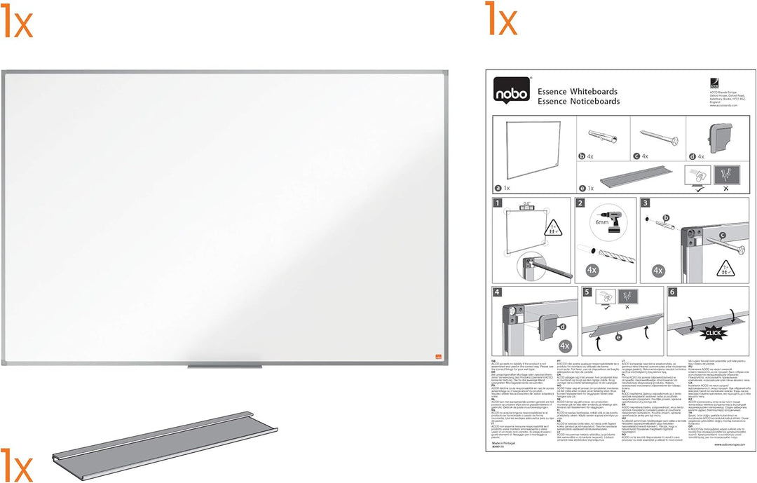 Nobo magnetisches Emaille Whiteboard, 45 x 60 cm, Aluminiumrahmen, Traditionelle Eckmontage, Inkl. S