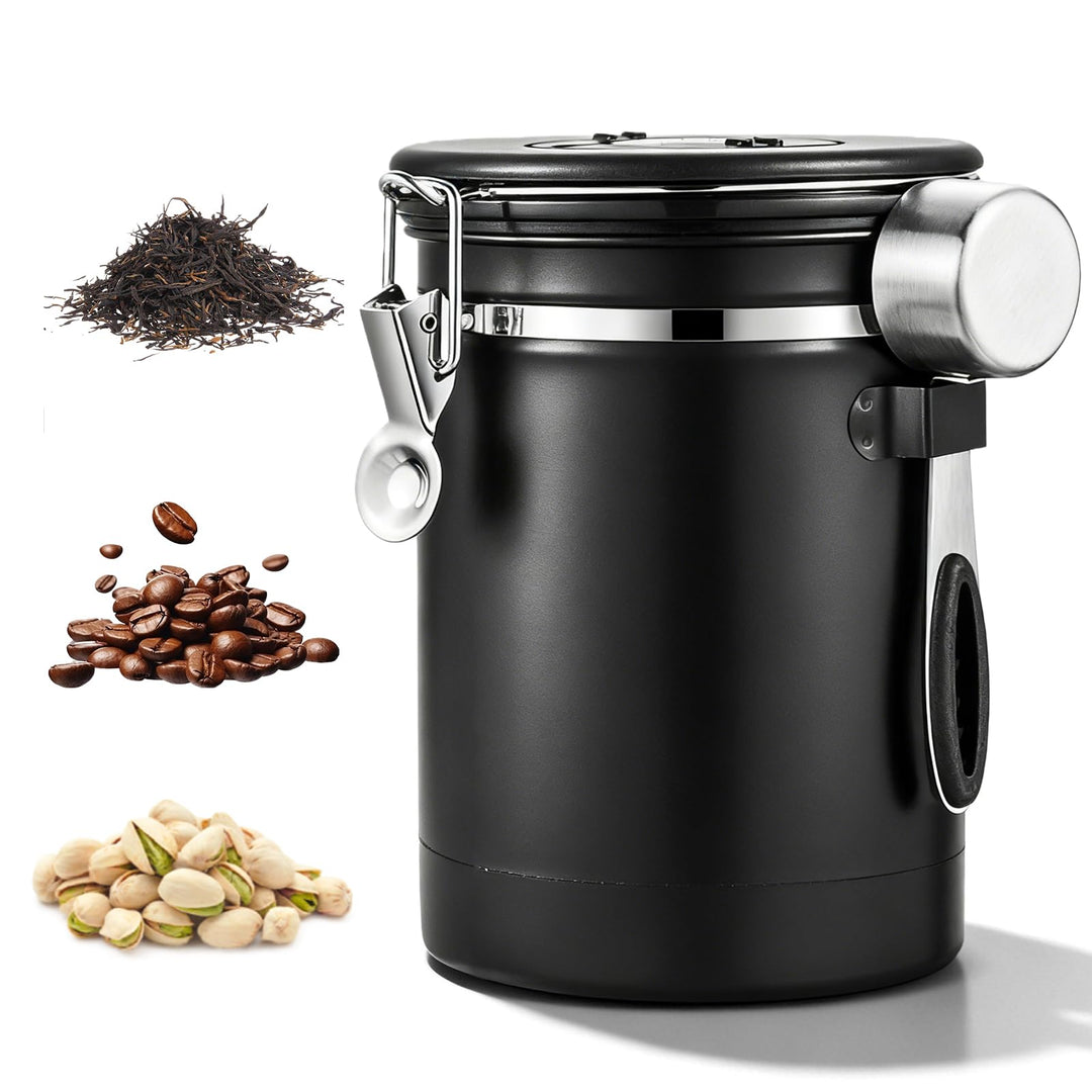 Kaffeedose Luftdicht, 2,8 L Kaffeebohnenbehälter Vakuum, Kaffeebohnen Behälter mit CO2-Ventil und Me