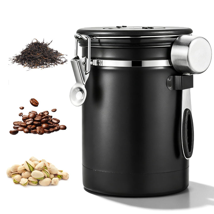 Kaffeedose Luftdicht, 2,8 L Kaffeebohnenbehälter Vakuum, Kaffeebohnen Behälter mit CO2-Ventil und Me