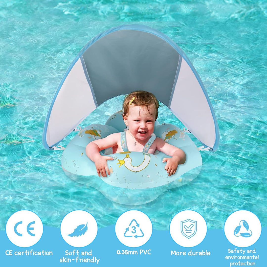 WYRIAZA Schwimmring Baby, Schwimmhilfe Baby | Baby Schwimmring mit Sonnendach SPF 50+ | Rüsten sie B