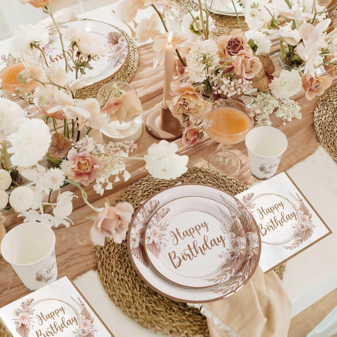Partygeschirr Set Geburtstag für 25 Gäste, 125pcs Bohème-Stil Wiederverwendbare Partygeschirr Set Ge