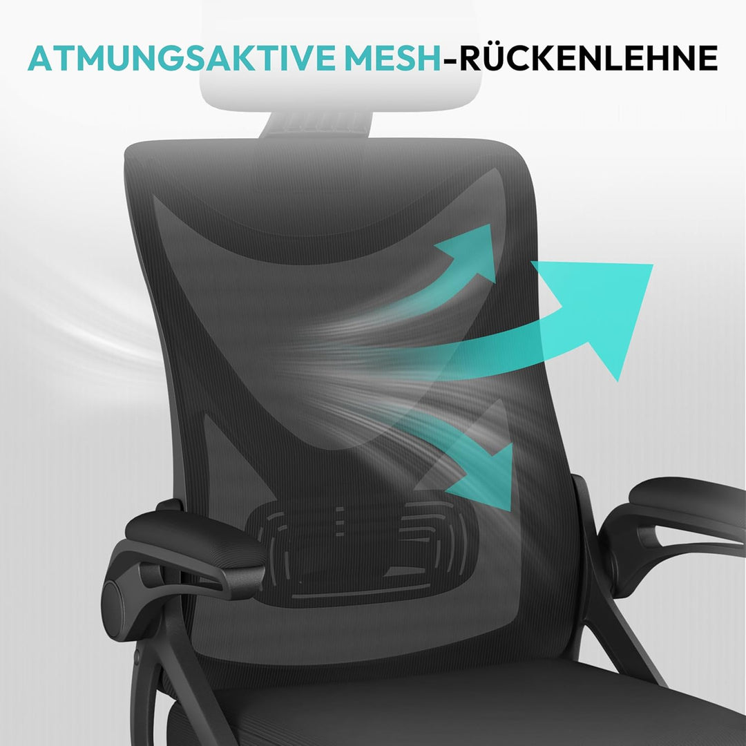 Yaheetech Bürostuhl Ergonomisch, Schreibtischstuhl mit Hochklappbaren Armlehnen, Drehstuhl mit Rücke