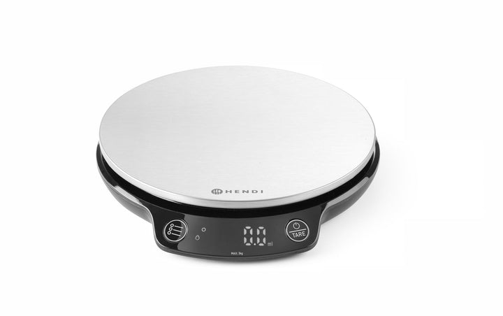 HENDI Digitale Küchenwaage, Haushaltwaage, Hochpräzisions, für max 3kg, mit eingebautem Digital-Disp