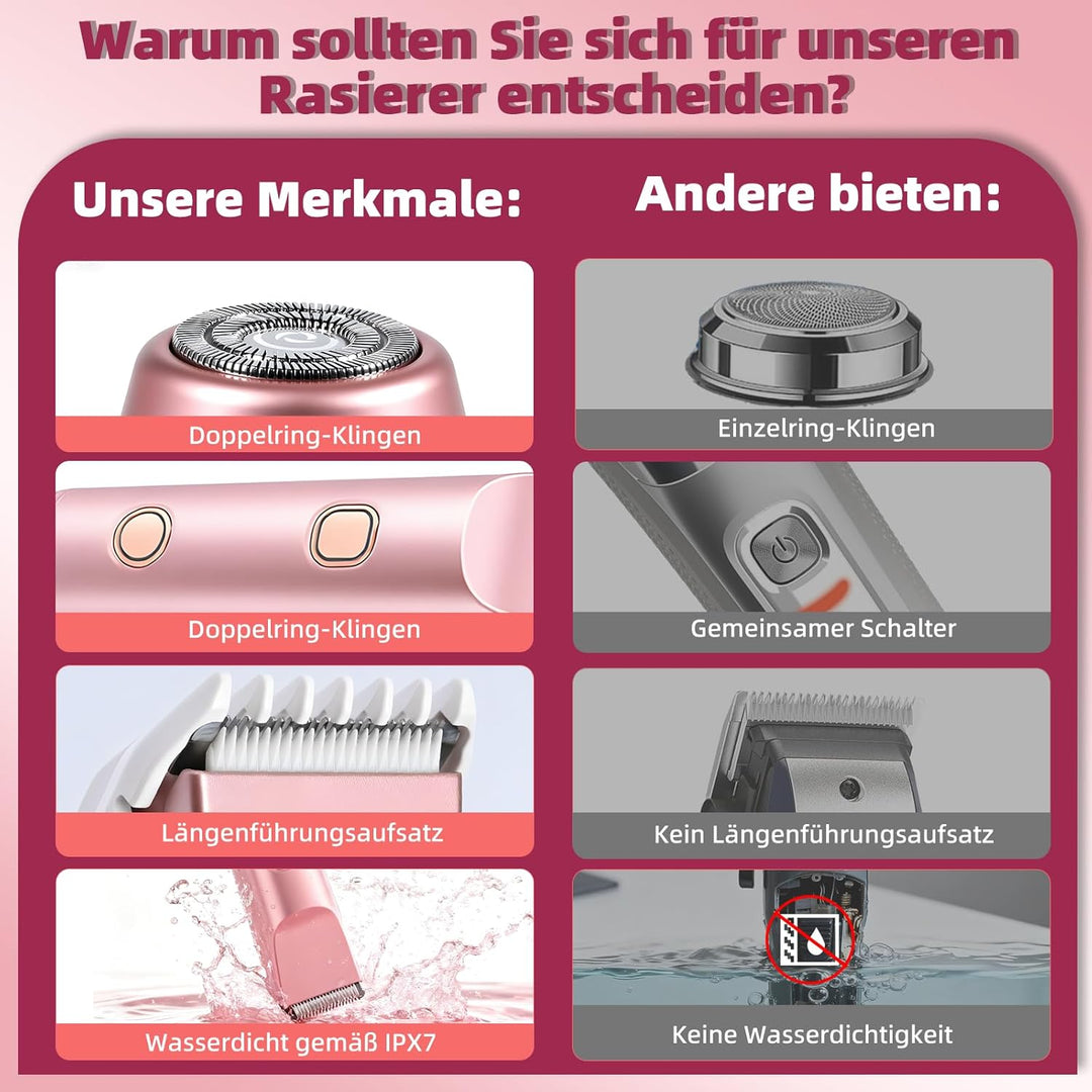 Carehabi 2 in 1 Intimrasierer für Frauen & Damen Rasierer Elektrisch - Schmerzfreier Bikini Trimmer,